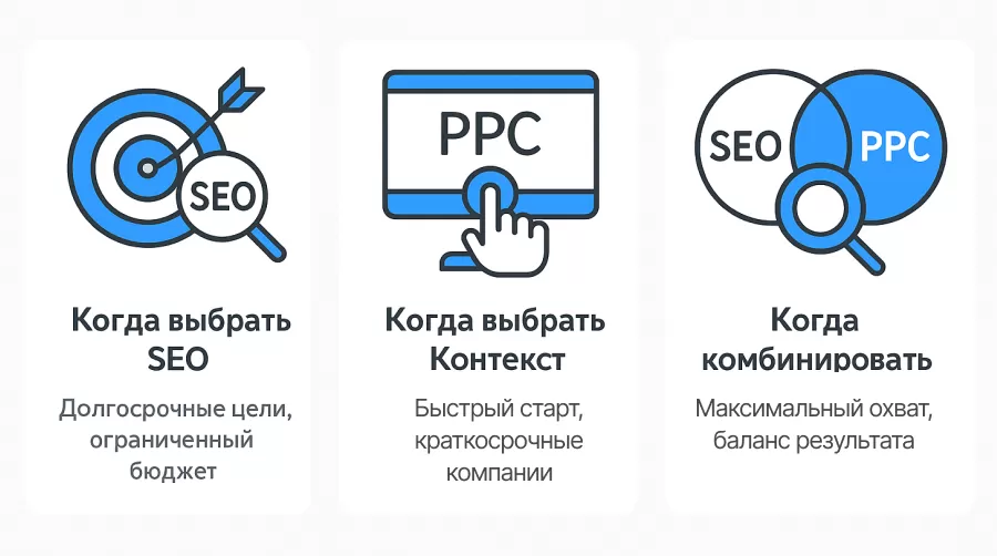 Факторы выбора между SEO и контекстной рекламой